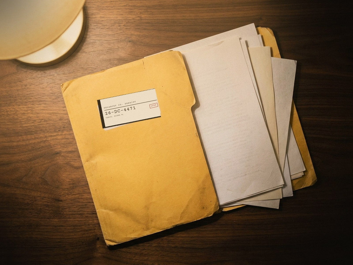 The case file for 26-DC-4471, open on a table. An instant download: nothing is shipped