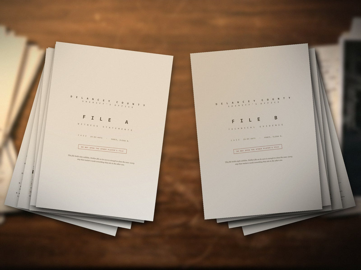 File A and File B side by side: one half each, never the other person's. Two PDFs, delivered by email